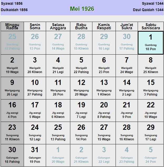 Kalender-jawa-mei-1926