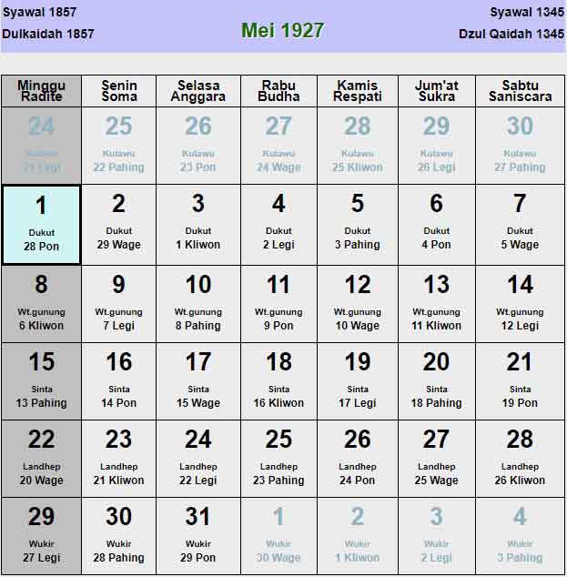 Kalender-jawa-mei-1927