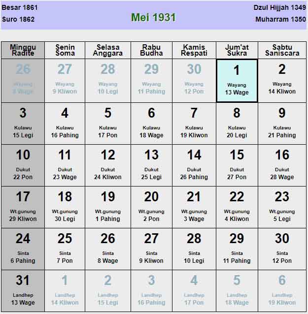 Kalender-jawa-mei-1931