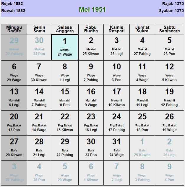Kalender-jawa-mei-1951