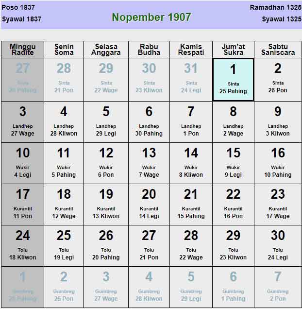 Kalender-jawa-november-1907
