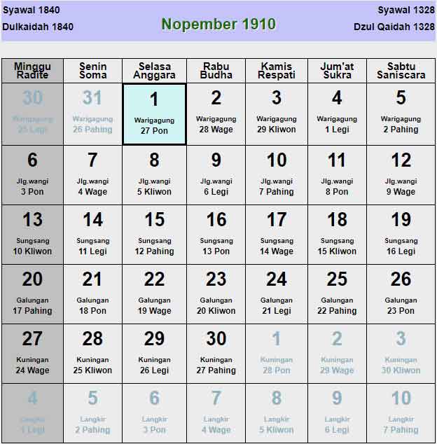 Kalender-jawa-november-1910
