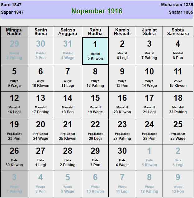 Kalender-jawa-november-1916