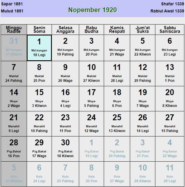 Kalender-jawa-november-1920