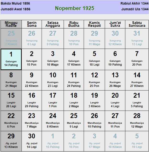 Kalender-jawa-november-1925