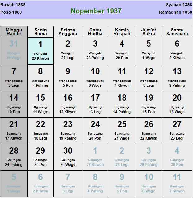 Kalender-jawa-november-1937