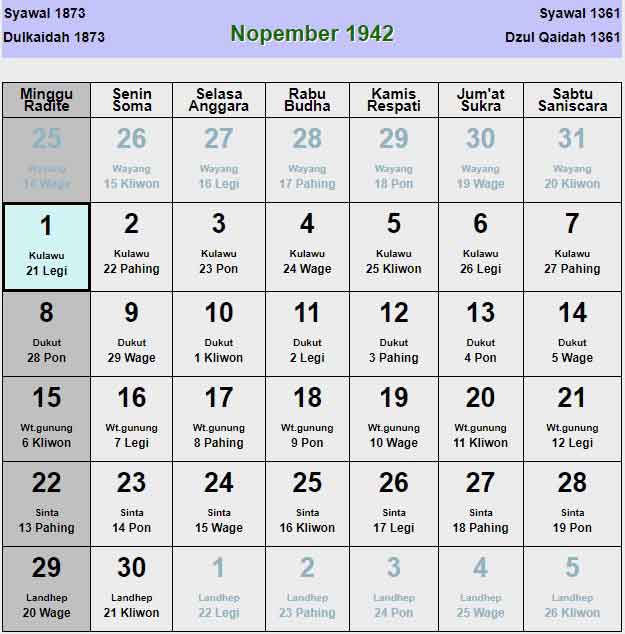 Kalender-jawa-november-1942