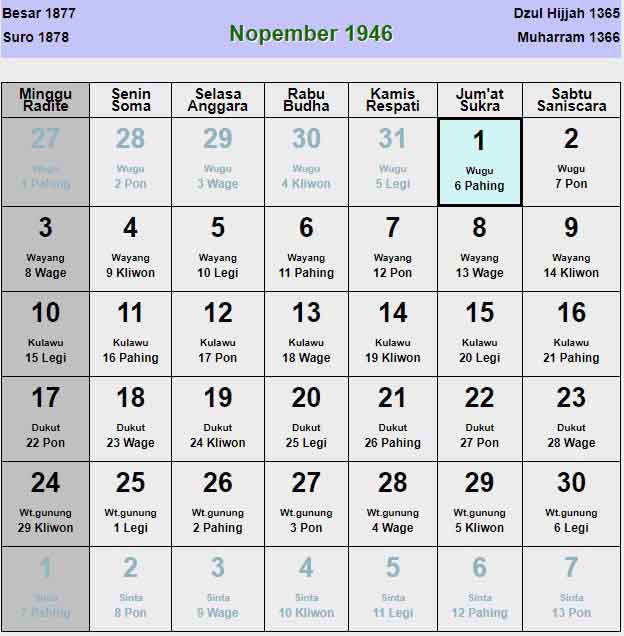 Kalender-jawa-november-1946