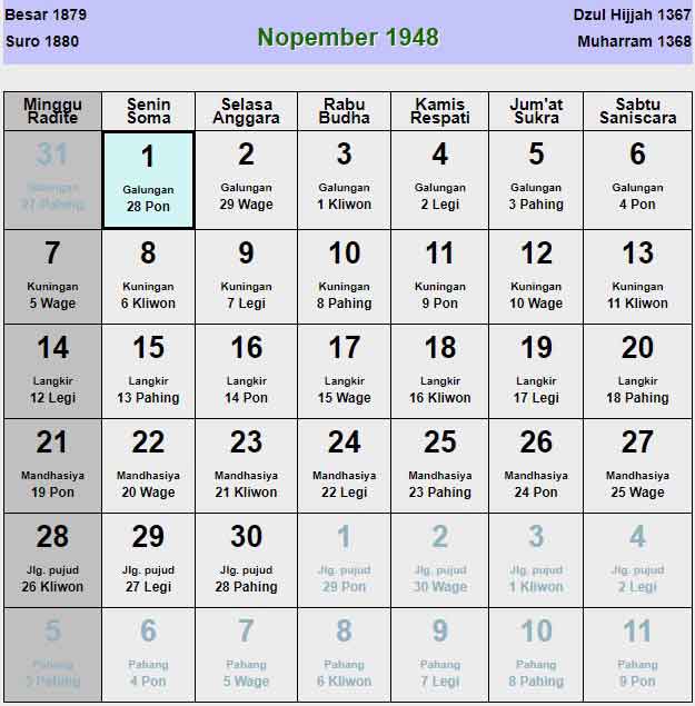 Kalender-jawa-november-1948