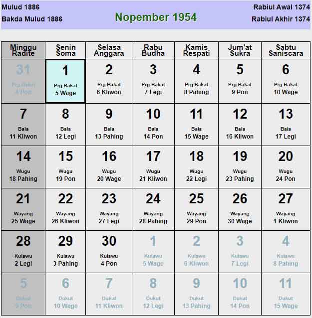 Kalender-jawa-november-1954