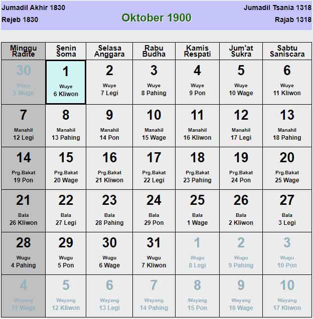 Kalender-jawa-oktober-1900