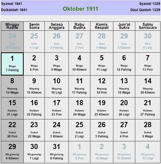 Kalender-jawa-oktober-1911
