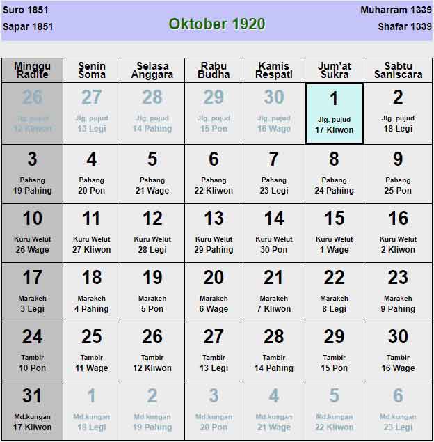 Kalender-jawa-oktober-1920