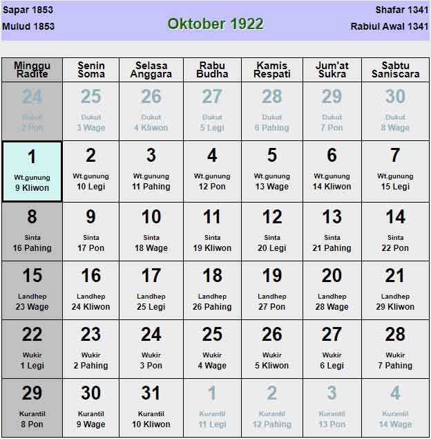 Kalender-jawa-oktober-1922