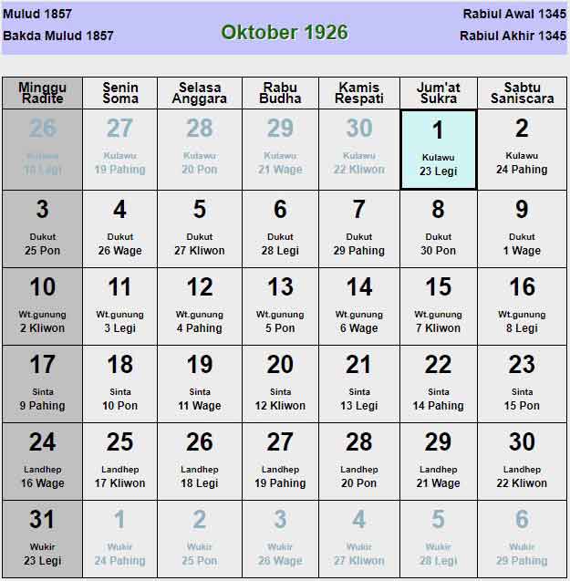 Kalender-jawa-oktober-1926