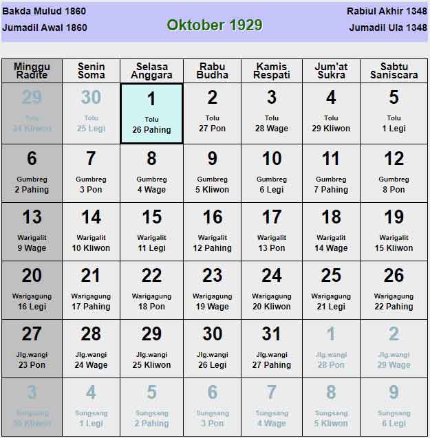 Kalender-jawa-oktober-1929