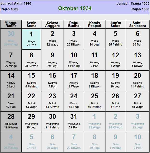 Kalender-jawa-oktober-1934