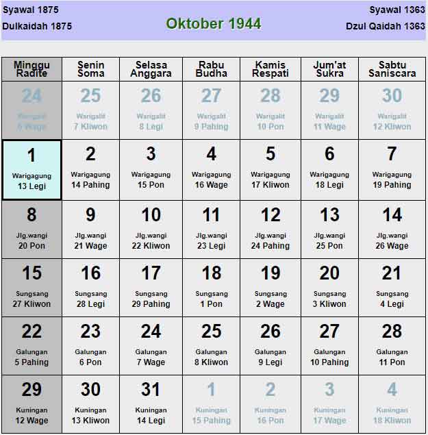 Kalender-jawa-oktober-1944