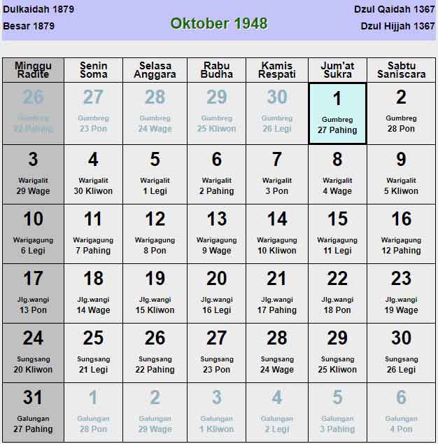 Kalender-jawa-oktober-1948