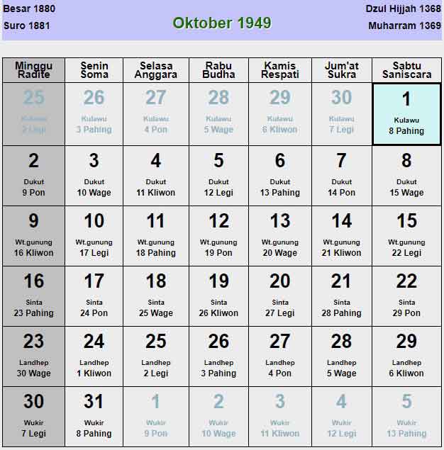 Kalender-jawa-oktober-1949