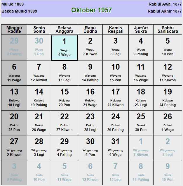 Kalender-jawa-oktober-1957