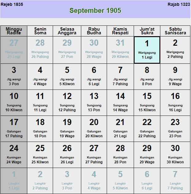 Kalender-jawa-september-1905