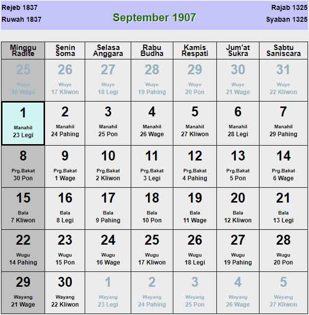 Kalender-jawa-september-1907