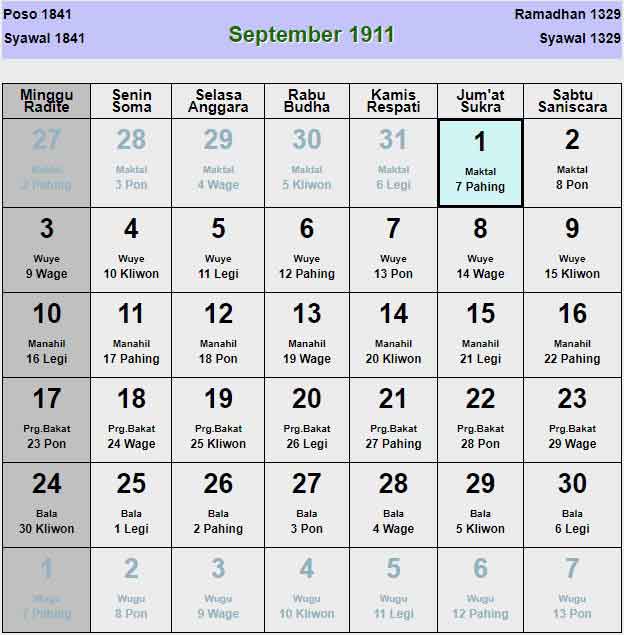 Kalender-jawa-september-1911