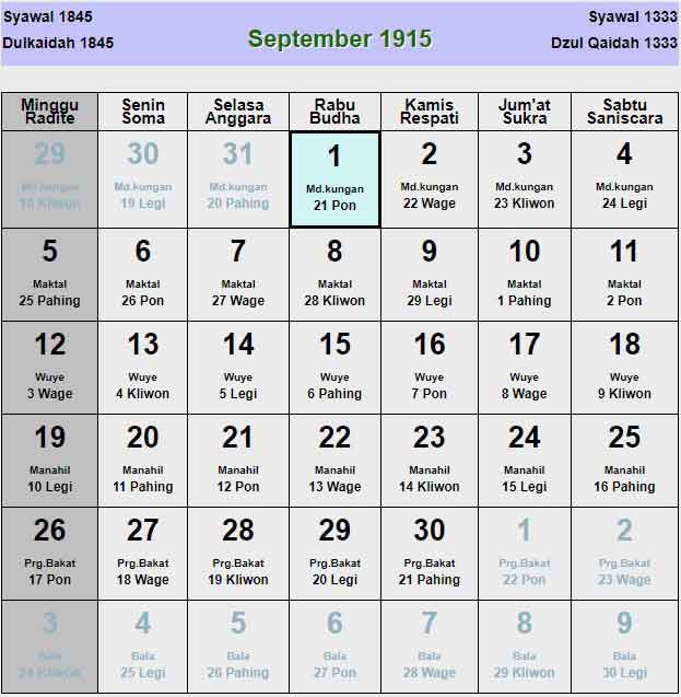 Kalender-jawa-september-1915