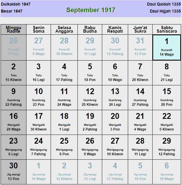 Kalender-jawa-september-1917
