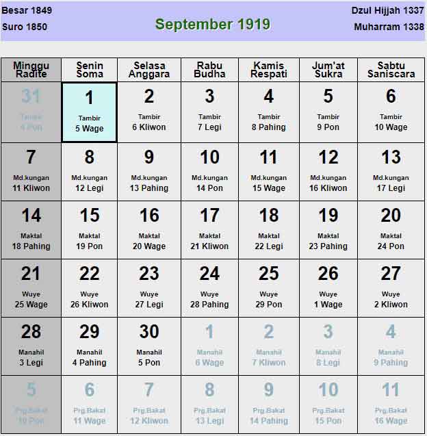 Kalender-jawa-september-1919