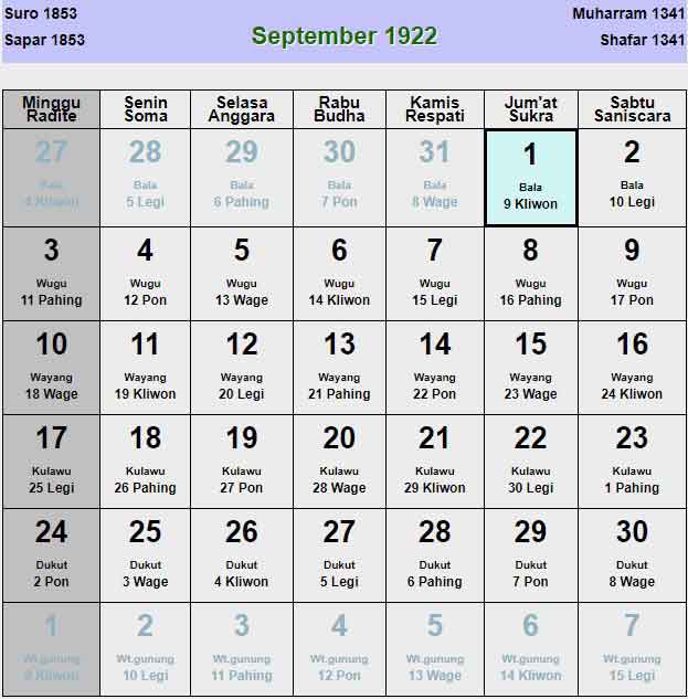 Kalender-jawa-september-1922