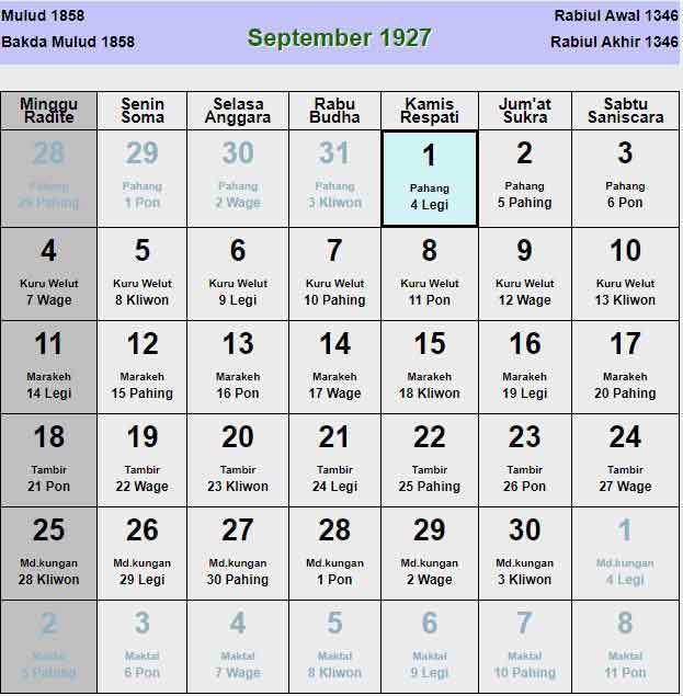 Kalender-jawa-september-1927