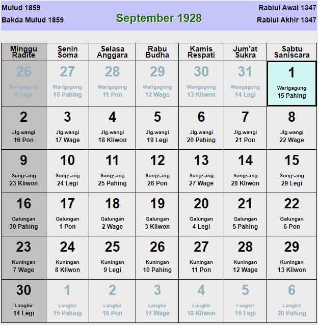 Kalender-jawa-september-1928