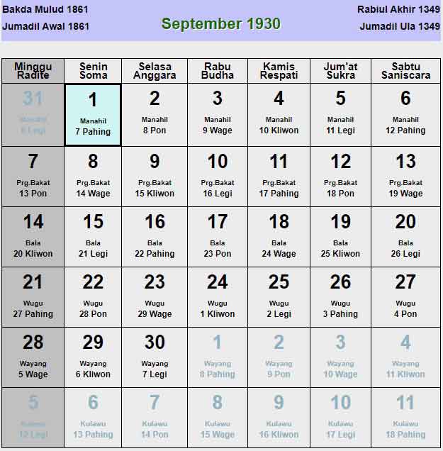 Kalender-jawa-september-1930
