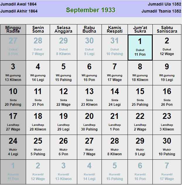 Kalender-jawa-september-1933