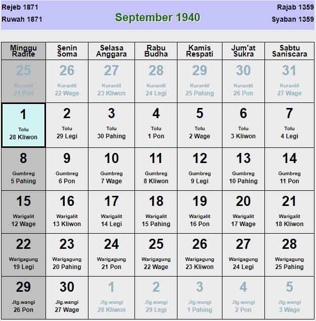 Kalender-jawa-september-1940