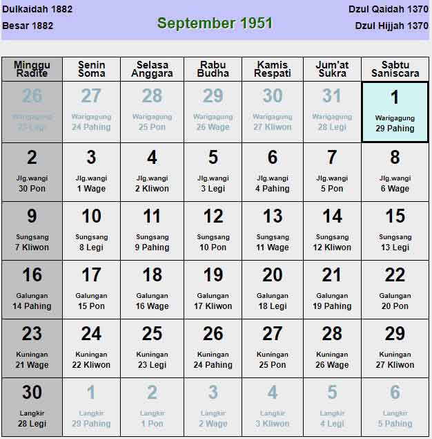 Kalender-jawa-september-1951