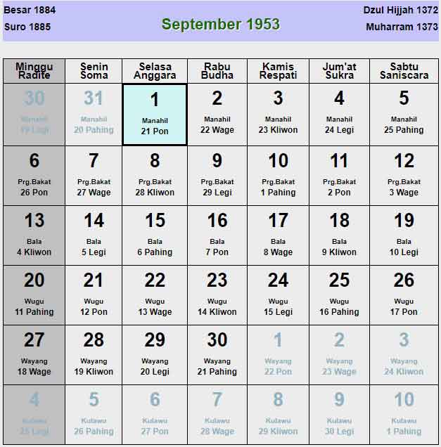 Kalender-jawa-september-1953