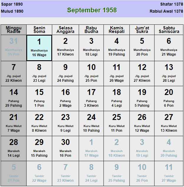 Kalender-jawa-september-1958