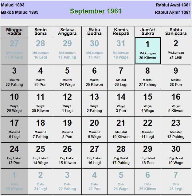 Kalender-jawa-september-1961