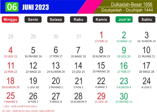 Kalender juni 2023 lengkap