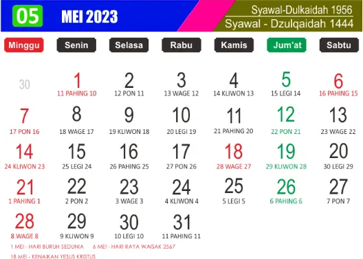 Kalender mei 2023 lengkap