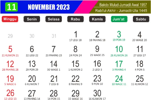 Kalender november 2023 lengkap