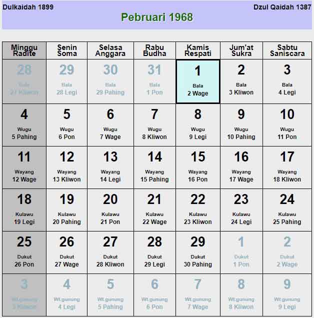 Kalender-jawa-februari-1968