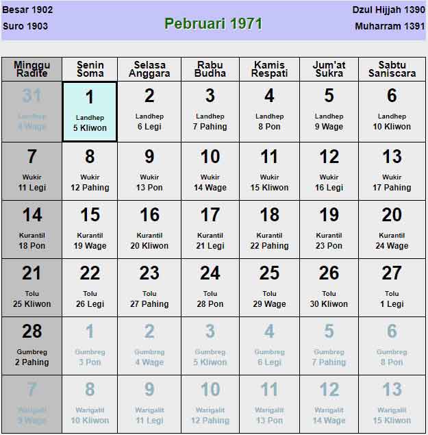 Kalender-jawa-februari-1971