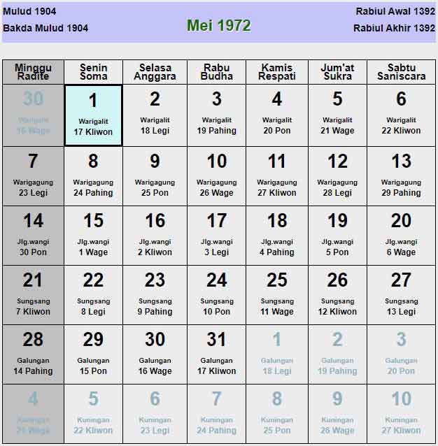 Kalender-jawa-mei-1972